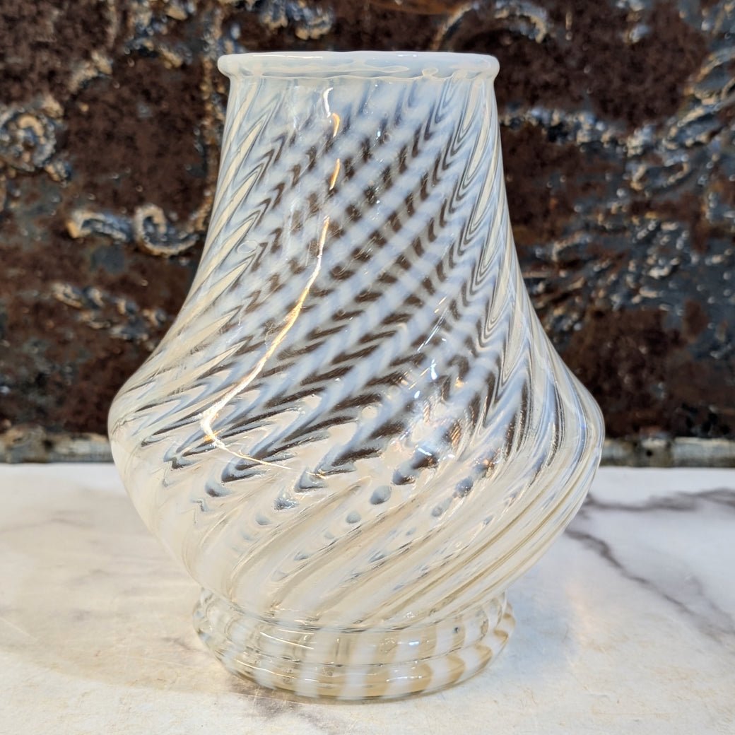Vintage 1940s Fenton Opalescent White Swirl Spiral Optic Vase - Marmalade Mercantile