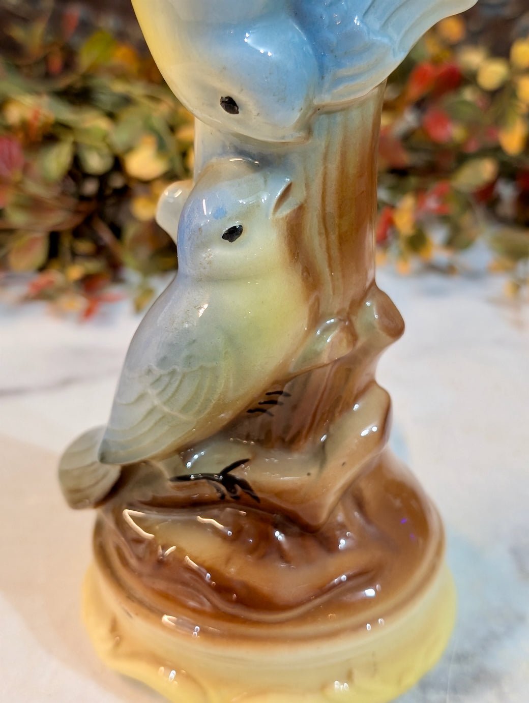 Vintage 1950s Ceramic Love Birds on tree Bluebirds Lamp - Marmalade Mercantile