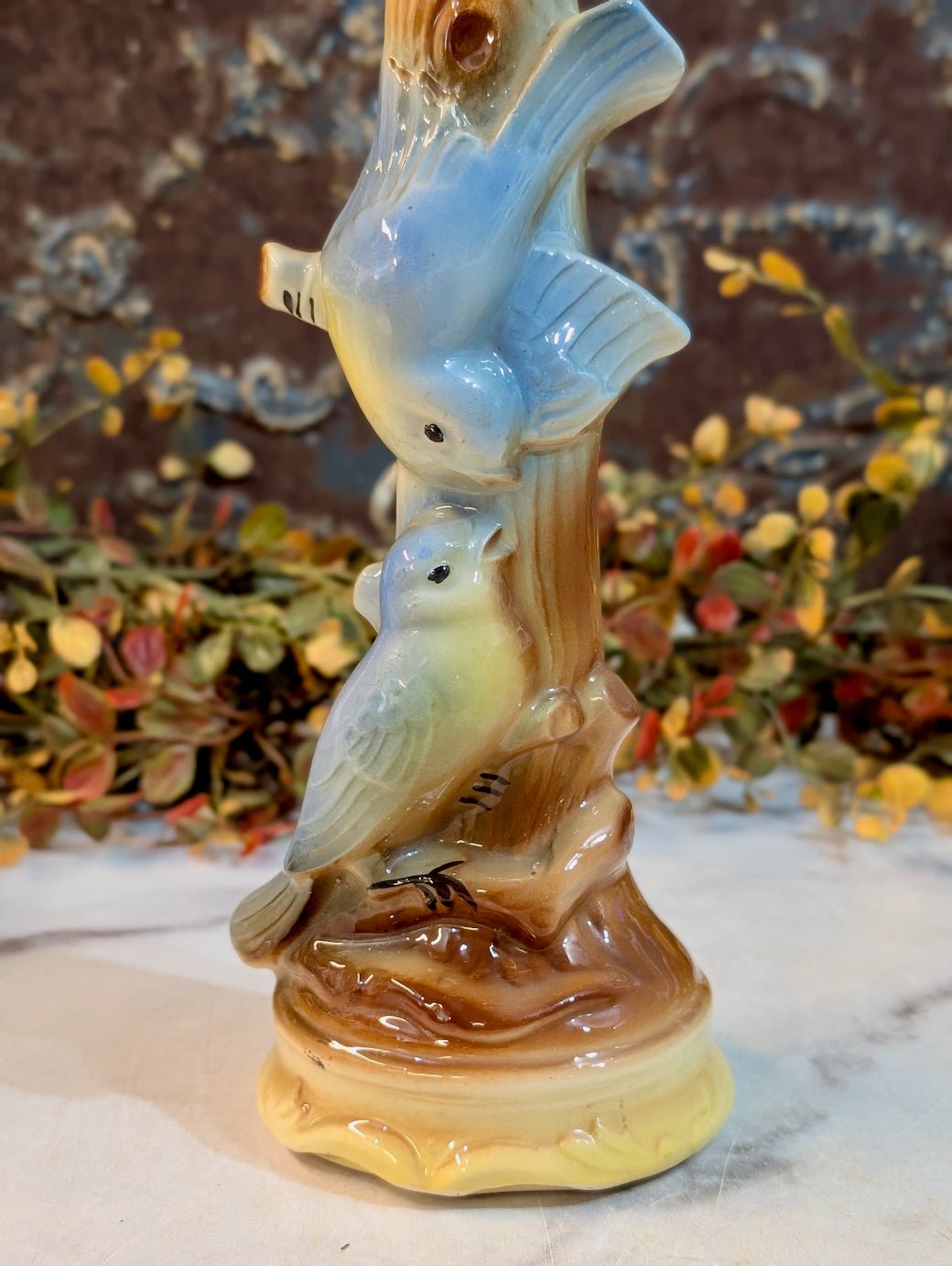 Vintage 1950s Ceramic Love Birds on tree Bluebirds Lamp - Marmalade Mercantile