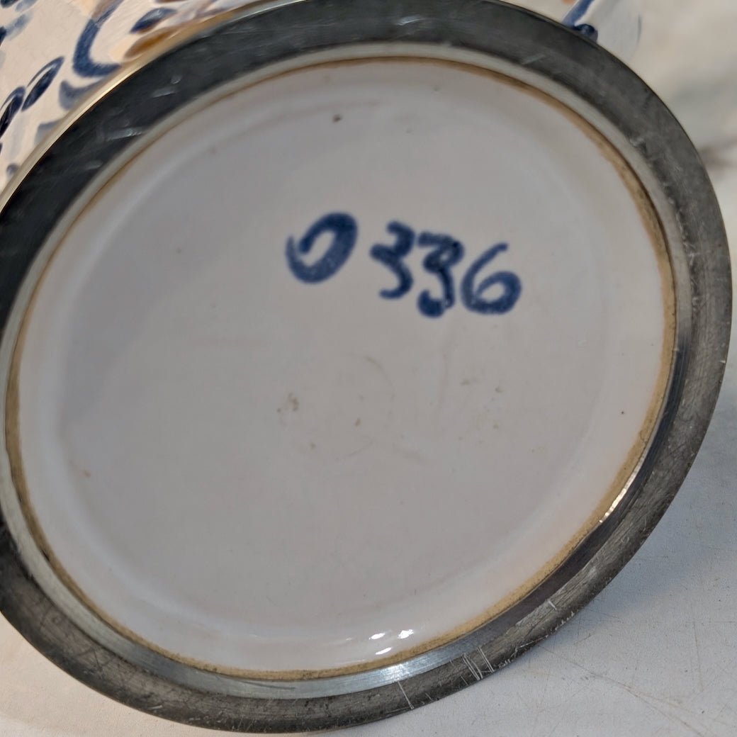 Vintage Blue & White Stoneware Stein with Metal Hinged Lid - Marmalade Mercantile