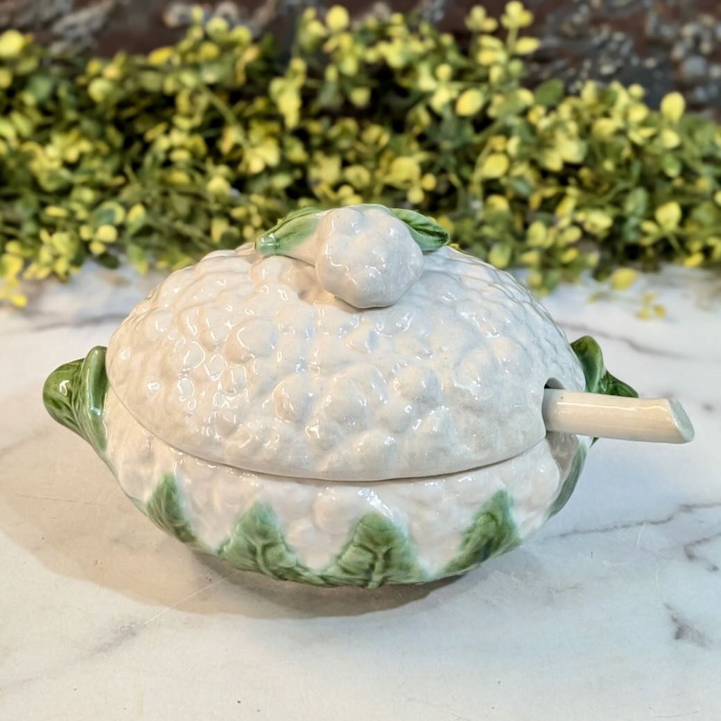 Vintage Faiancas Belo Cauliflower Tureen & Ladle Portuguese Faience Pottery - Marmalade Mercantile