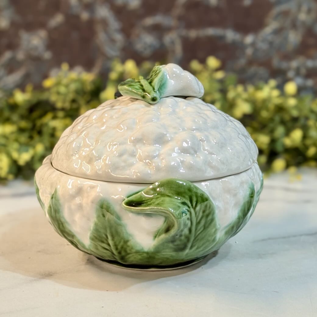 Vintage Faiancas Belo Cauliflower Tureen & Ladle Portuguese Faience Pottery - Marmalade Mercantile