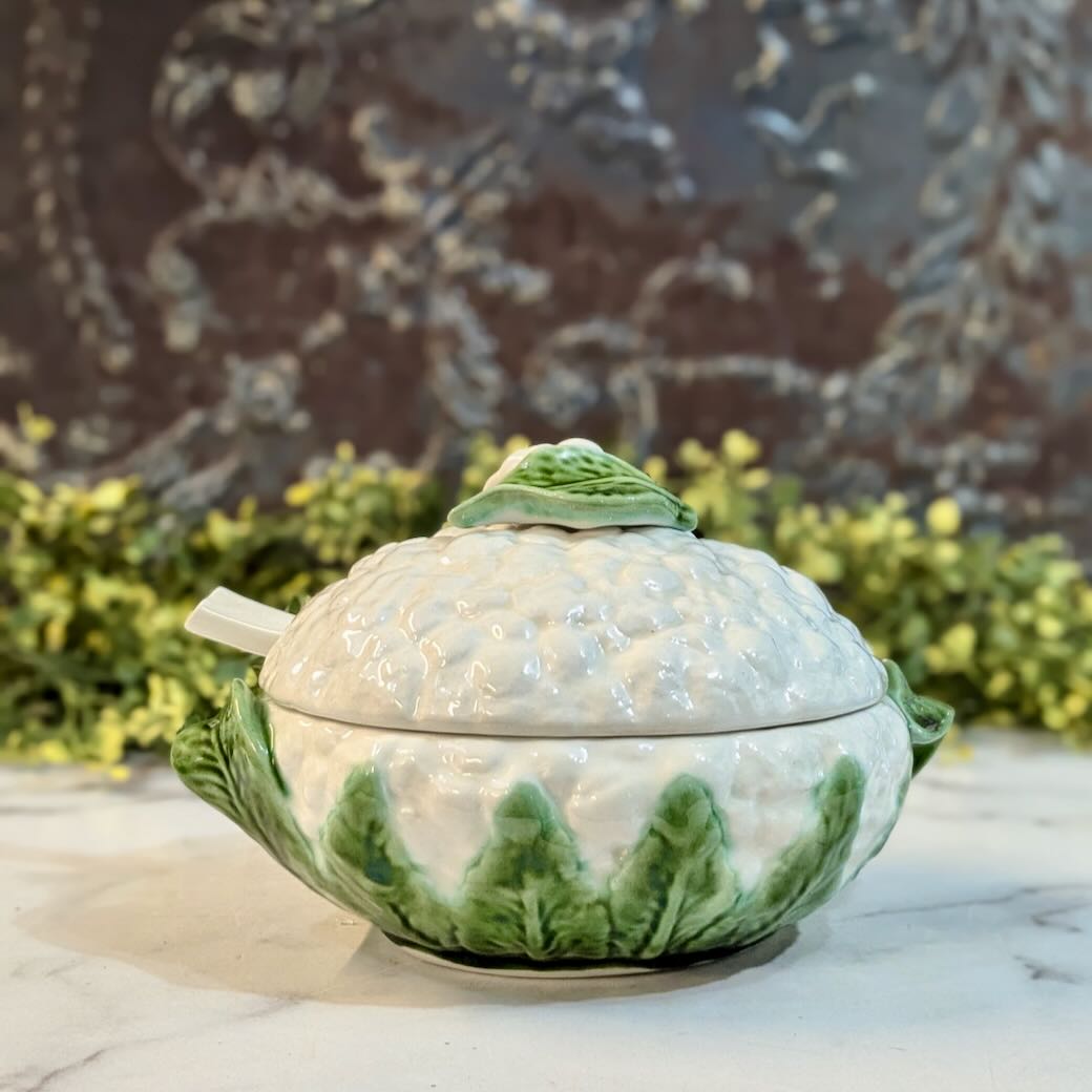 Vintage Faiancas Belo Cauliflower Tureen & Ladle Portuguese Faience Pottery - Marmalade Mercantile