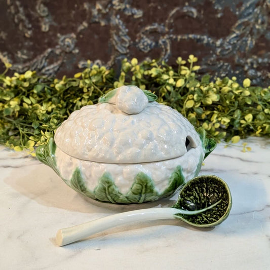 Vintage Faiancas Belo Cauliflower Tureen & Ladle Portuguese Faience Pottery - Marmalade Mercantile