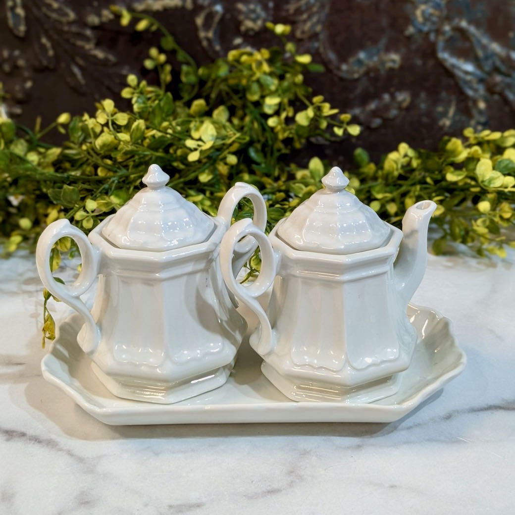 Vintage Red Cliff Ironstone Creamer & Sugar Set w Tray Sydenham Shape - Marmalade Mercantile