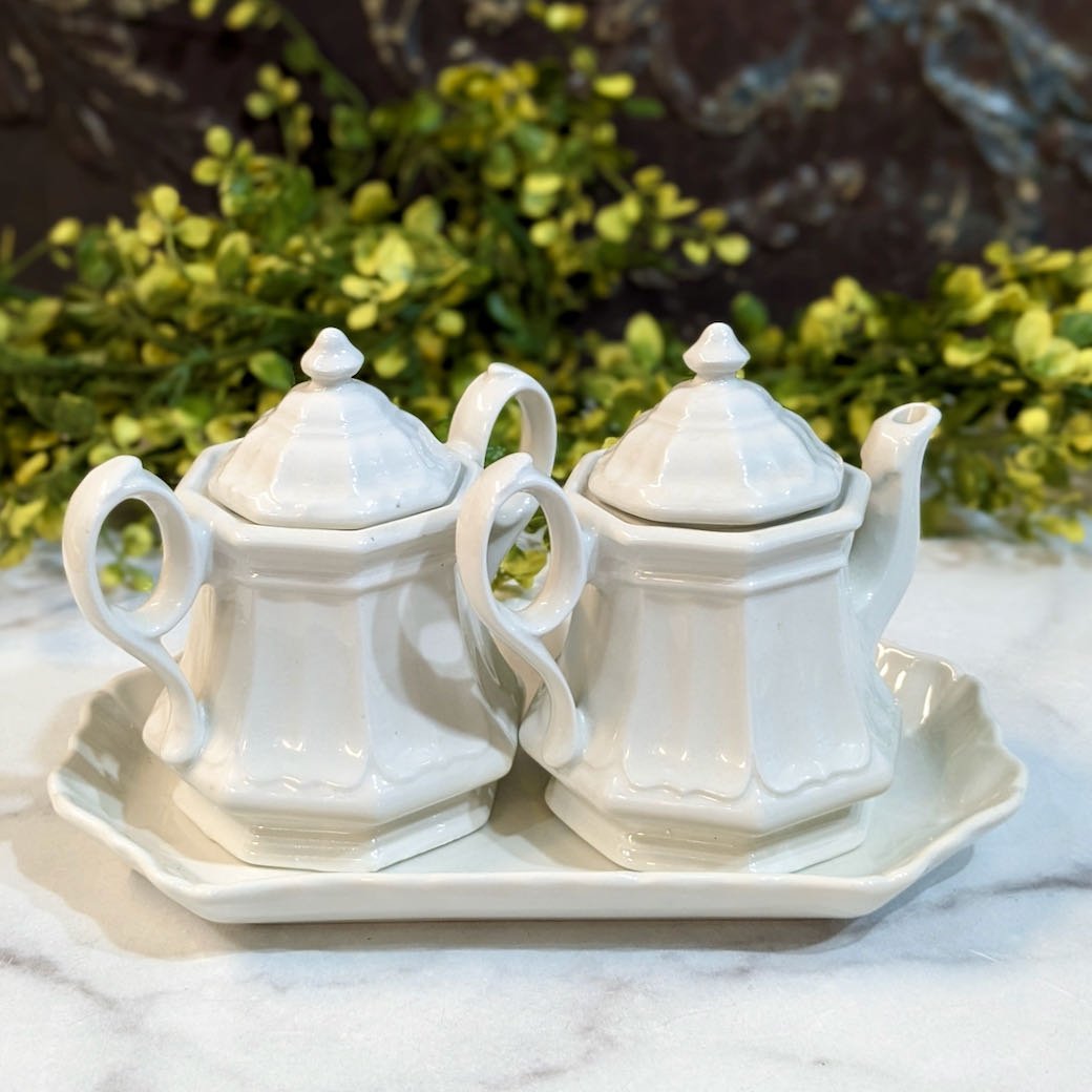 Vintage Red Cliff Ironstone Creamer & Sugar Set w Tray Sydenham Shape - Marmalade Mercantile