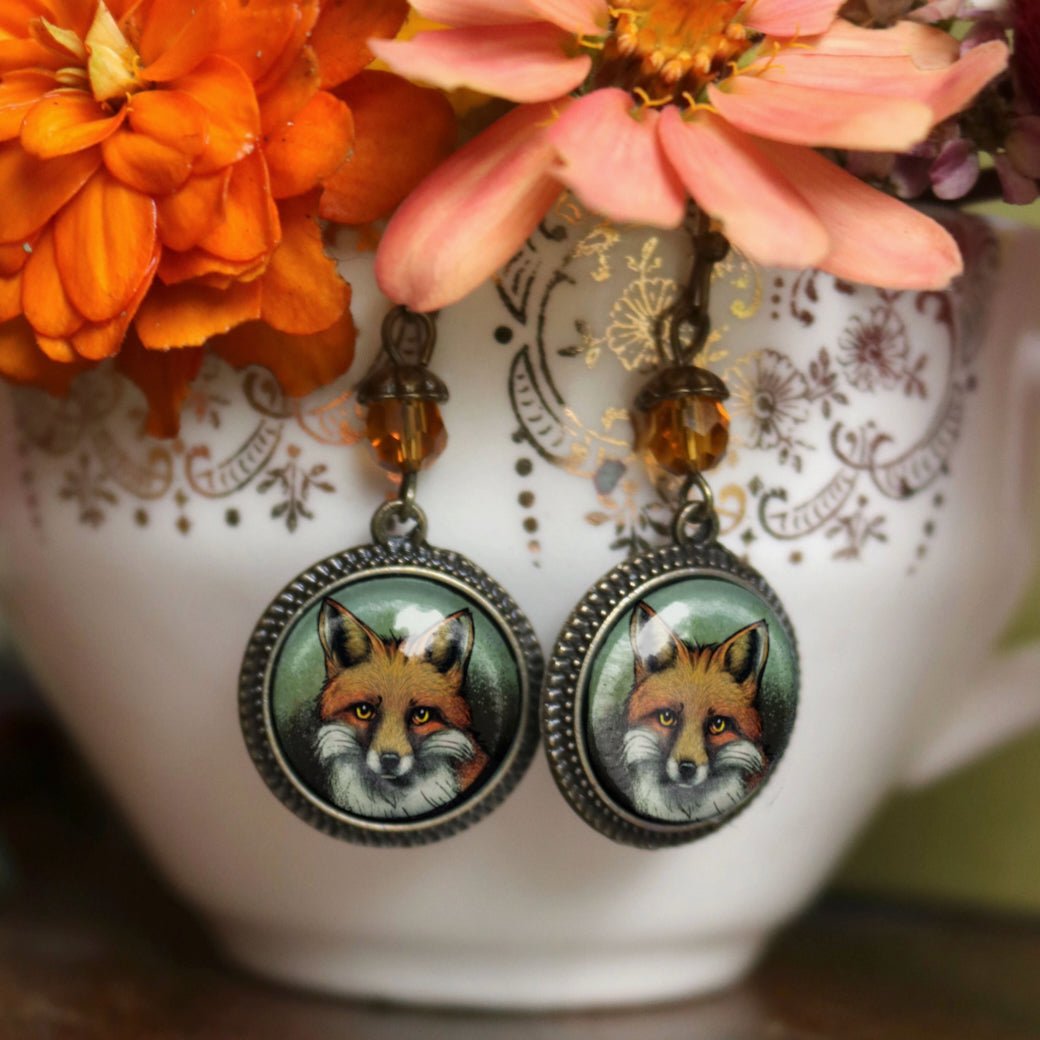 Vintage - Style Cottage Core Fox Earrings for Pierced Ears - Marmalade Mercantile
