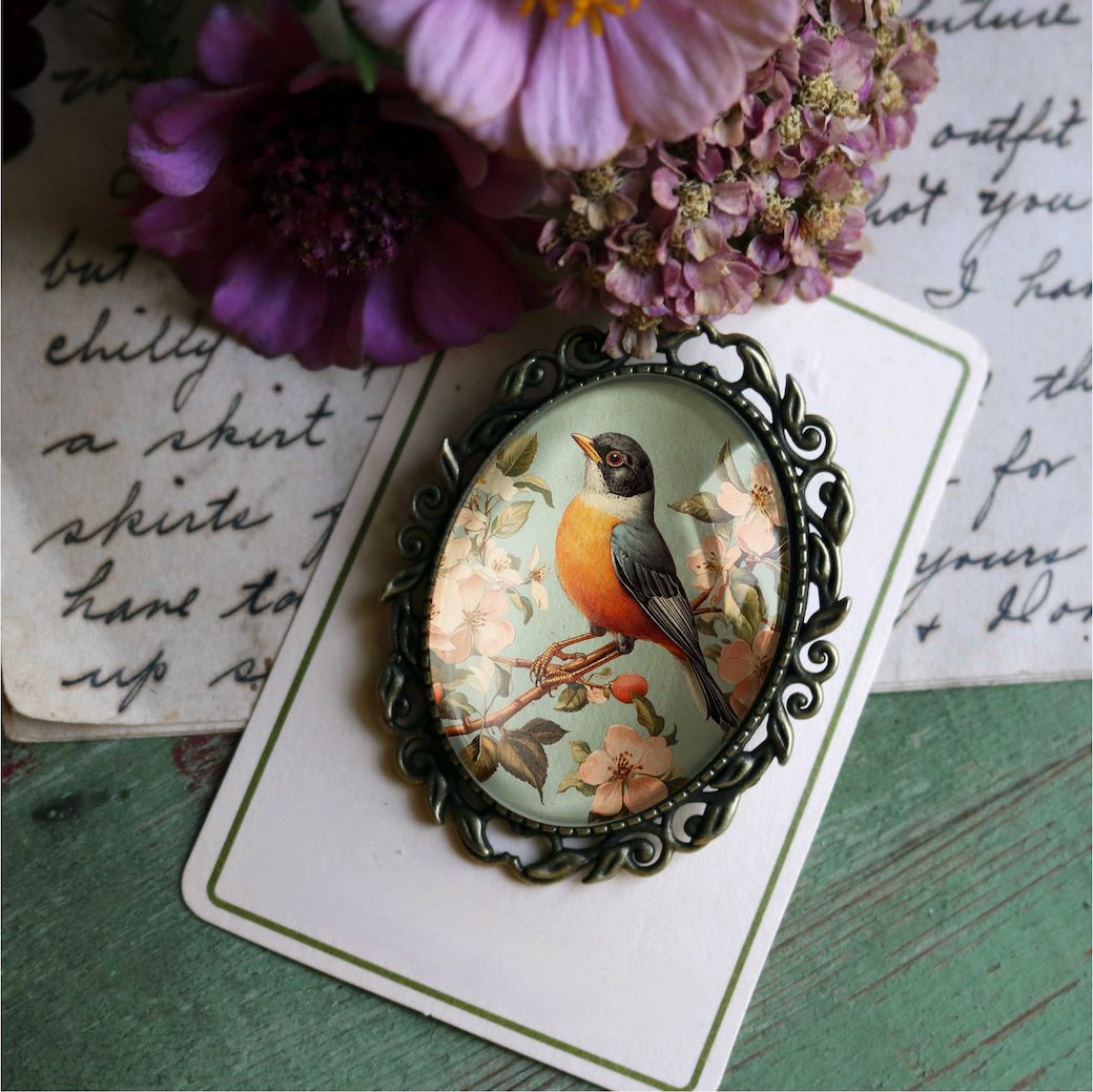 Vintage - Style Cottage Core Spring Robin Brooch - Marmalade Mercantile