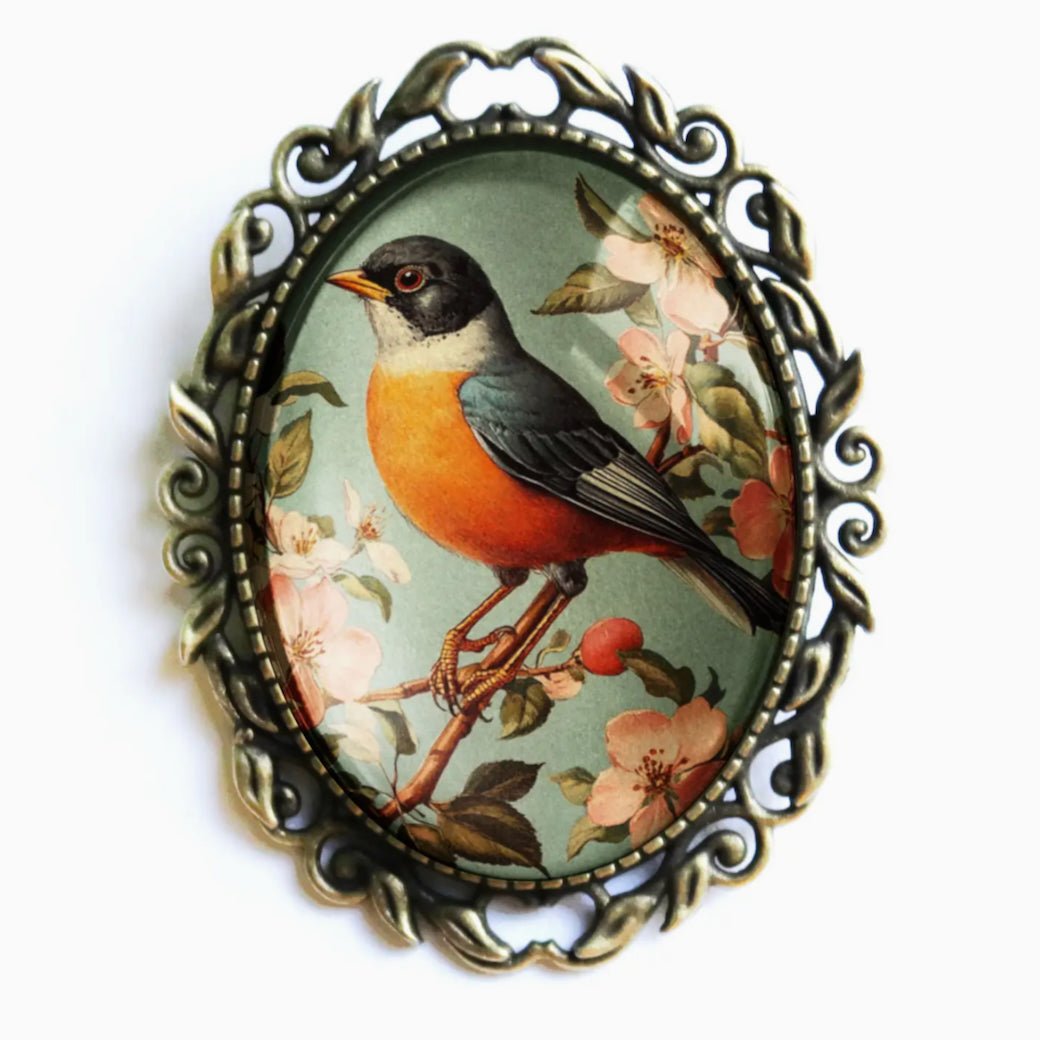 Vintage - Style Cottage Core Spring Robin Brooch - Marmalade Mercantile