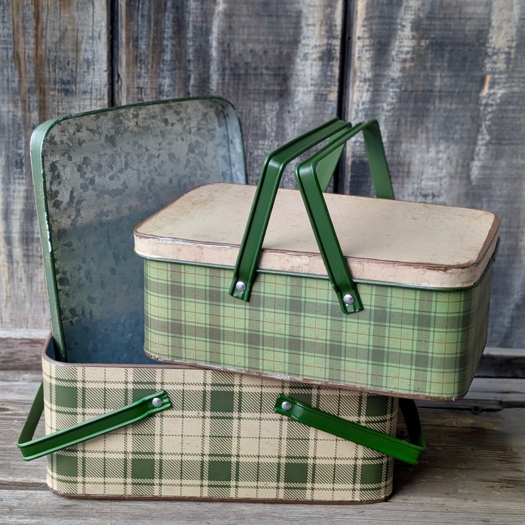 Vintage - Style Distressed Metal Storage Bins with Swing Handles - Set of 2 - Marmalade Mercantile