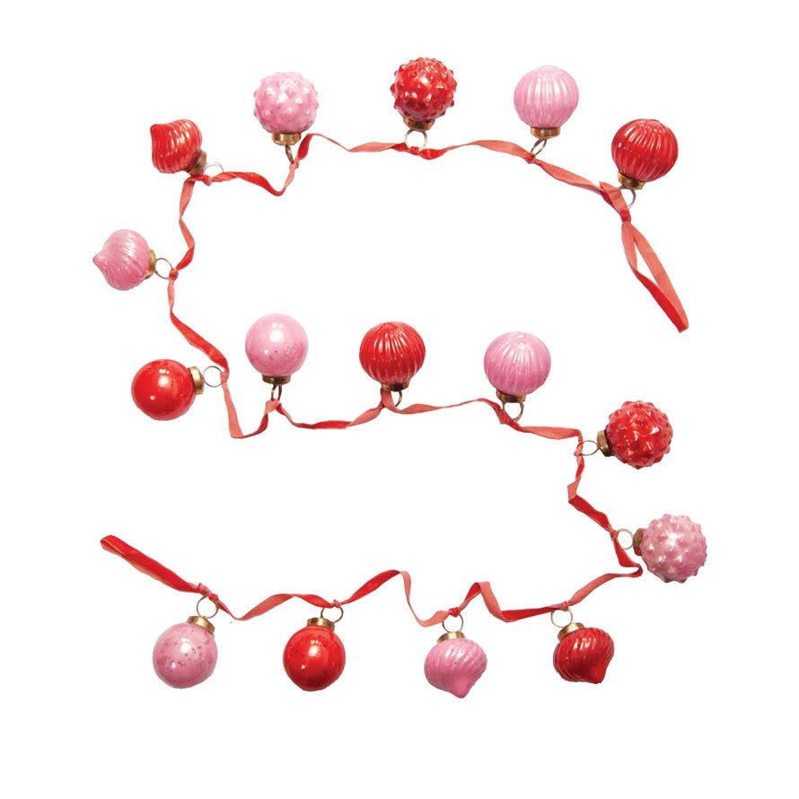 Vintage - Style Embossed Glass Ornament Garland Red & Pink - Marmalade Mercantile