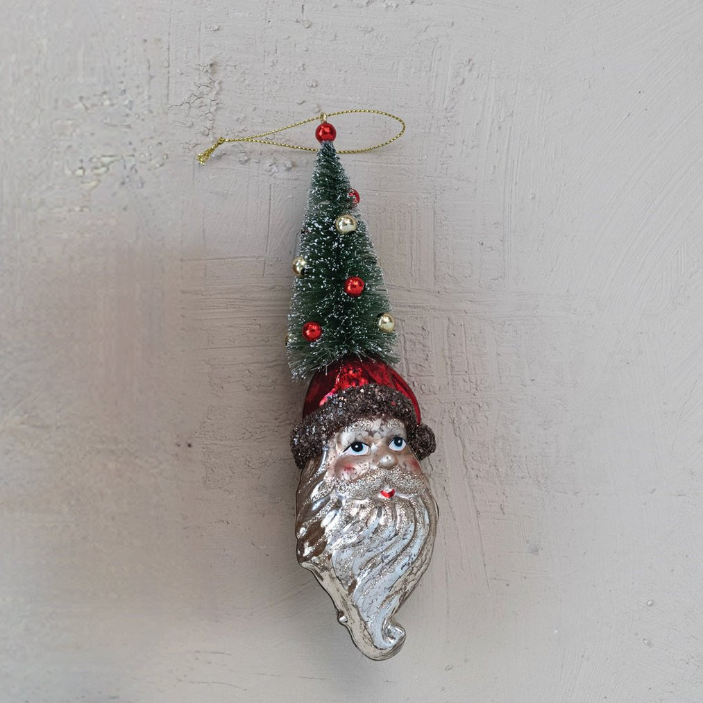 Vintage - Style Glass Santa Ornament with Bottle Brush Tree - Marmalade Mercantile