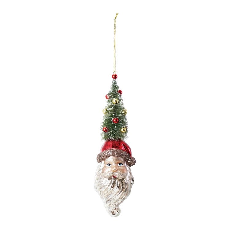 Vintage - Style Glass Santa Ornament with Bottle Brush Tree - Marmalade Mercantile