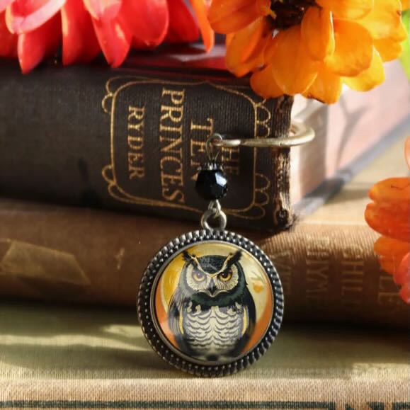 Vintage - Style Halloween Owl Bronze & Glass Cabochon Book Hook Bookmark - Marmalade Mercantile