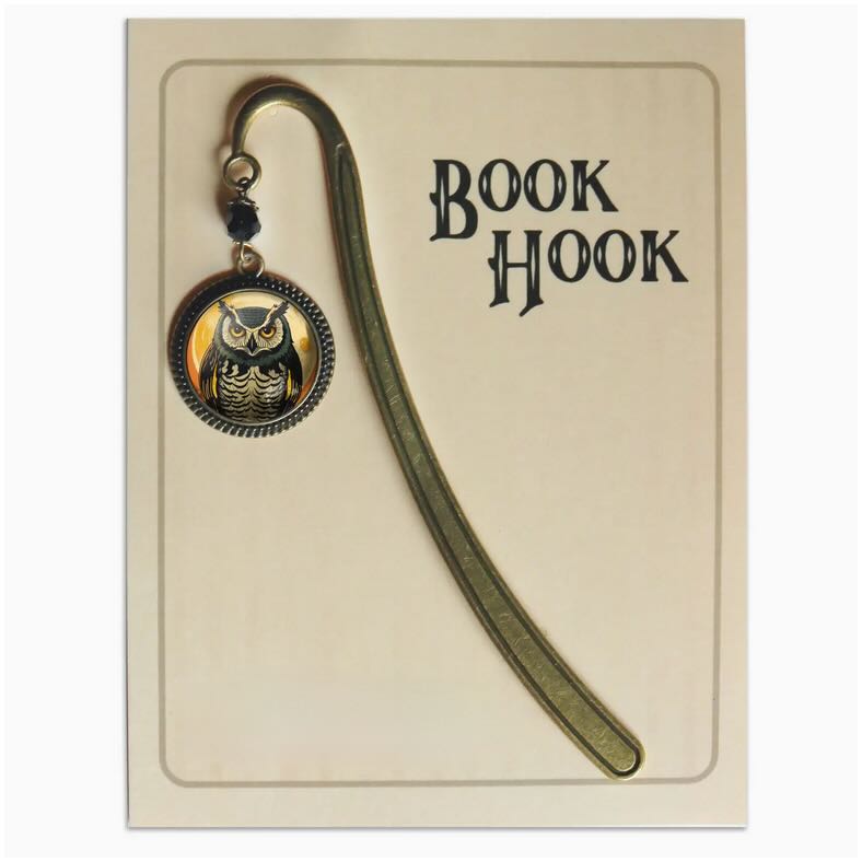 Vintage - Style Halloween Owl Bronze & Glass Cabochon Book Hook Bookmark - Marmalade Mercantile