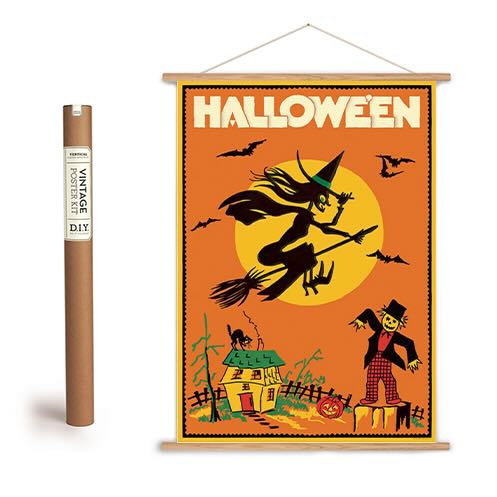 Vintage - Style Halloween Witch Art Poster + Hanging Kit - Marmalade Mercantile