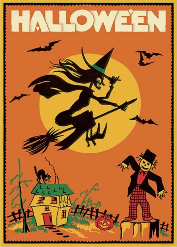 Vintage - Style Halloween Witch Art Poster + Hanging Kit - Marmalade Mercantile