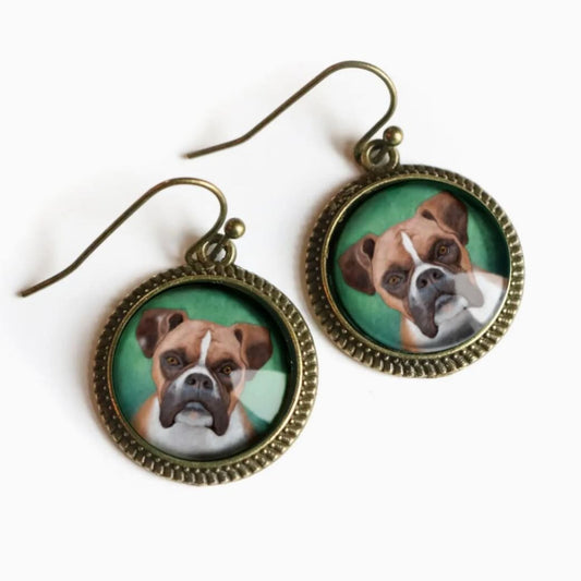 Vintage - Style Hand Made Boxer Dog Pierced Earrings - Marmalade Mercantile