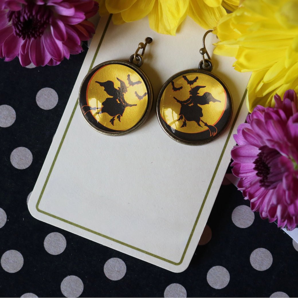 Vintage - Style Hand - made Cottage Core Halloween Witch Pierced Earrings - Marmalade Mercantile
