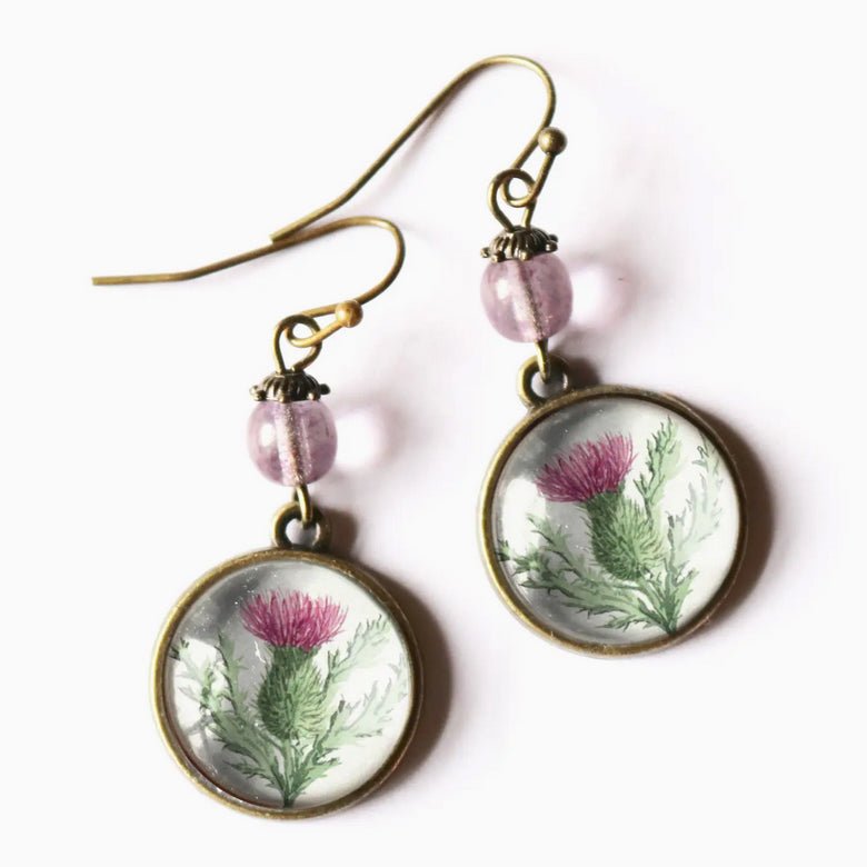 Vintage - Style Hand - made Cottage Core Scottish Thistle Earrings Pierced Ears - Marmalade Mercantile
