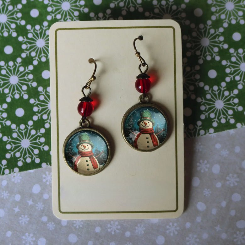 Vintage - Style Handmade Earrings Holiday Snowman for Pierced Ears - Marmalade Mercantile