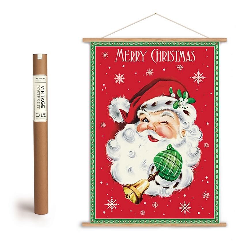 Vintage - Style Merry Christmas Santa Art Poster + Hanging Kit - Marmalade Mercantile