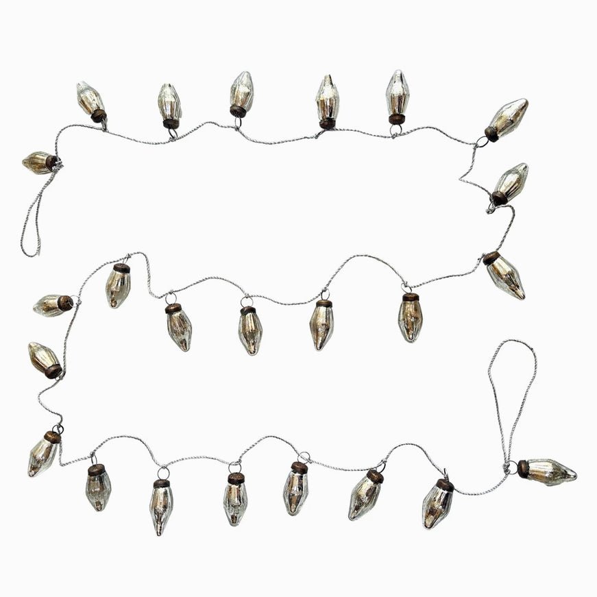 Vintage - Style Recycled Glass Christmas Ornament Garland SILVER - Marmalade Mercantile