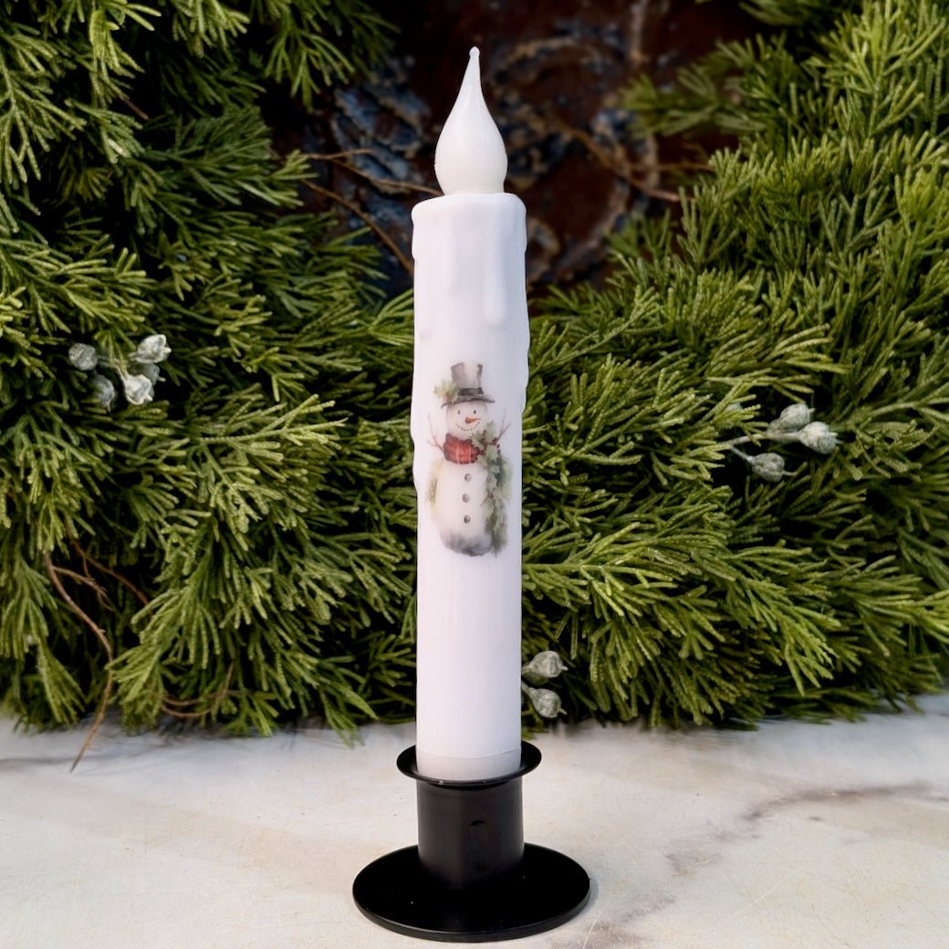 Vintage - Style Snowman LED Battery Taper Candle - Marmalade Mercantile