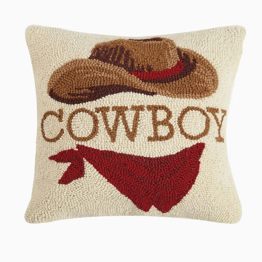 Western Cowboy Hooked Rug Pillow - Marmalade Mercantile