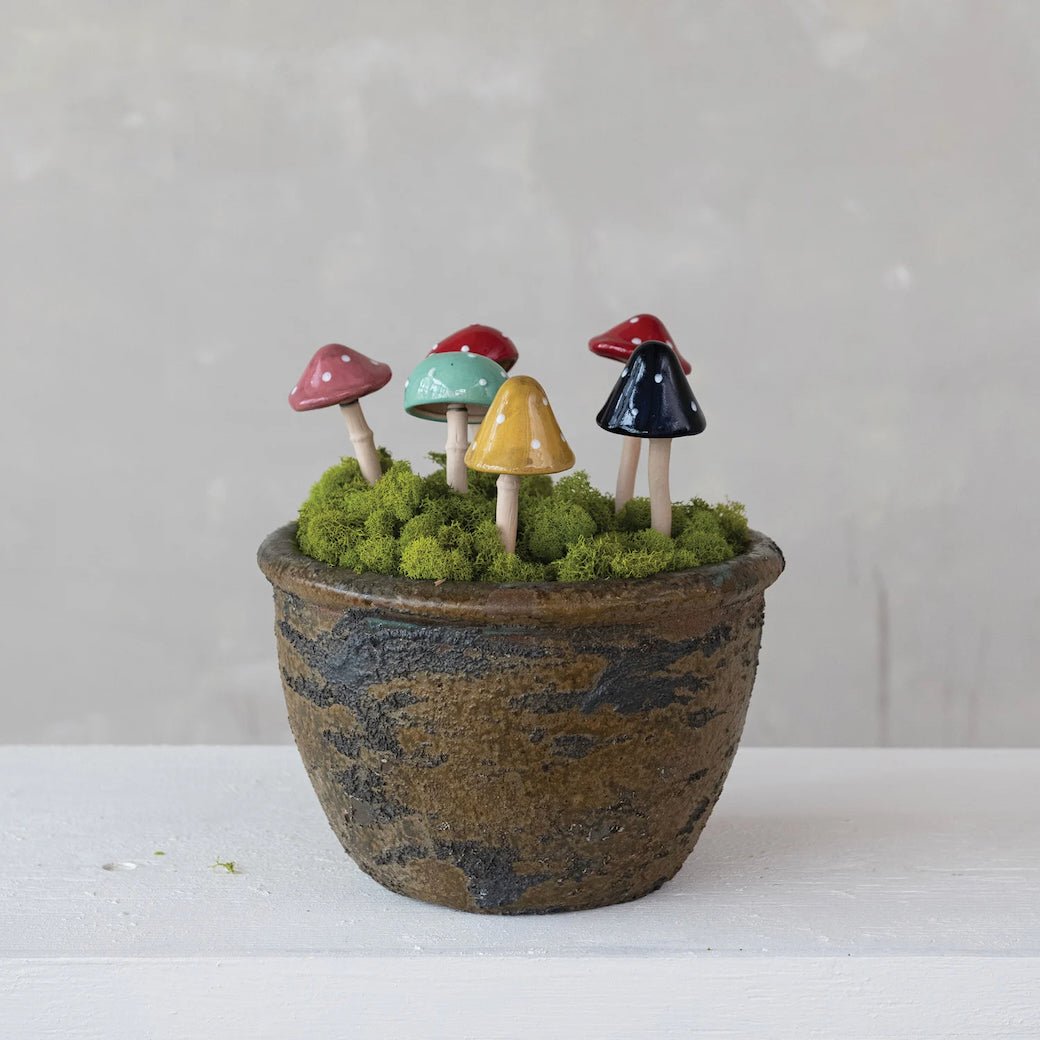 Whimsical Stoneware Mushroom Plant Stake CHOICE of 6 Styles (Each will vary) - Marmalade Mercantile