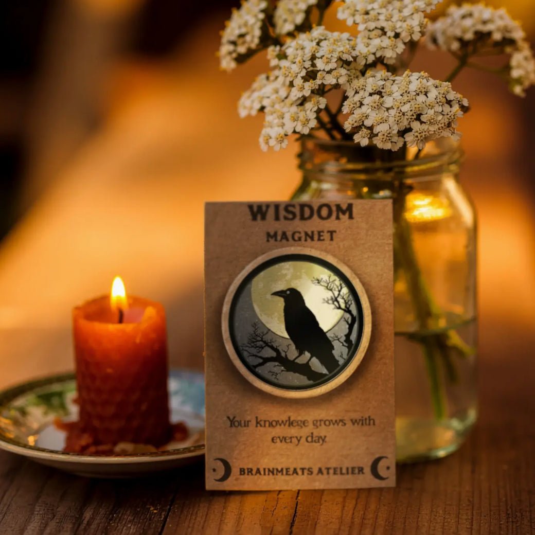 Wisdom Magnet - Raven on Full Moon Token for Students - Marmalade Mercantile