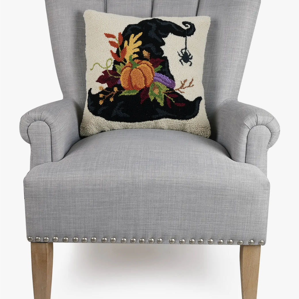 Witch Hat Halloween Hooked Rug Pillow - Marmalade Mercantile