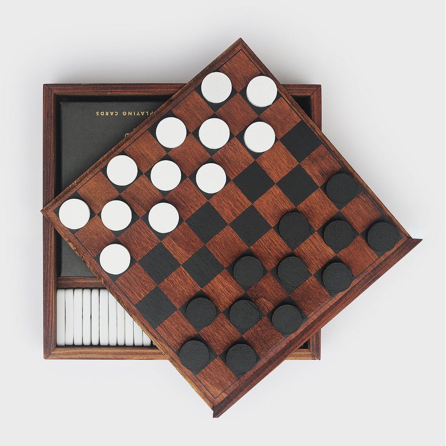 Wooden Games Night Set - Dice, Cards, Checkers, Dominoes - Marmalade Mercantile
