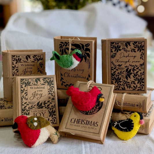 Wool Bird Christmas Ornament in a Book - Shaped Box CHOICE of 4 Styles - Marmalade Mercantile