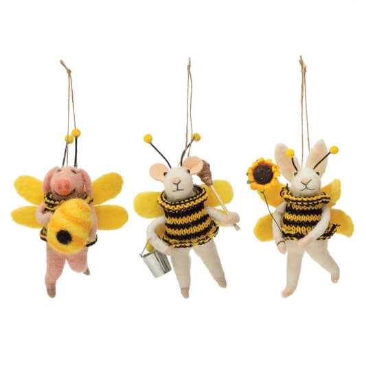 Wool Felt Christmas Ornament Critters in Bee Costume CHOICE of Style - Marmalade Mercantile