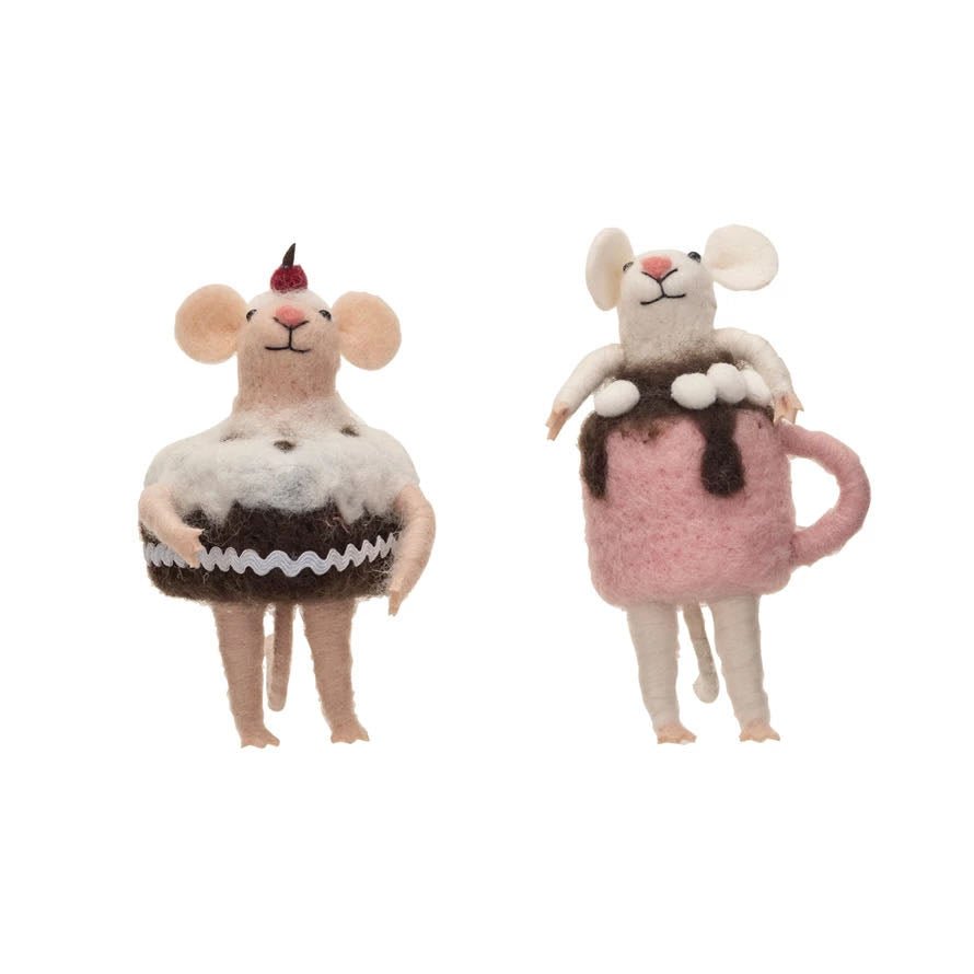 Wool Felt Mouse Christmas Ornament CHOICE of Cake Slice or Cocoa Mug - Marmalade Mercantile