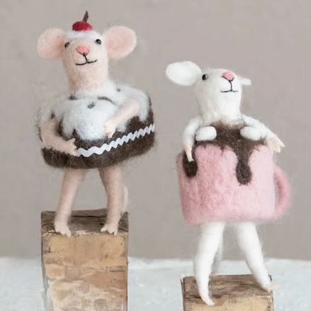 Wool Felt Mouse Christmas Ornament CHOICE of Cake Slice or Cocoa Mug - Marmalade Mercantile