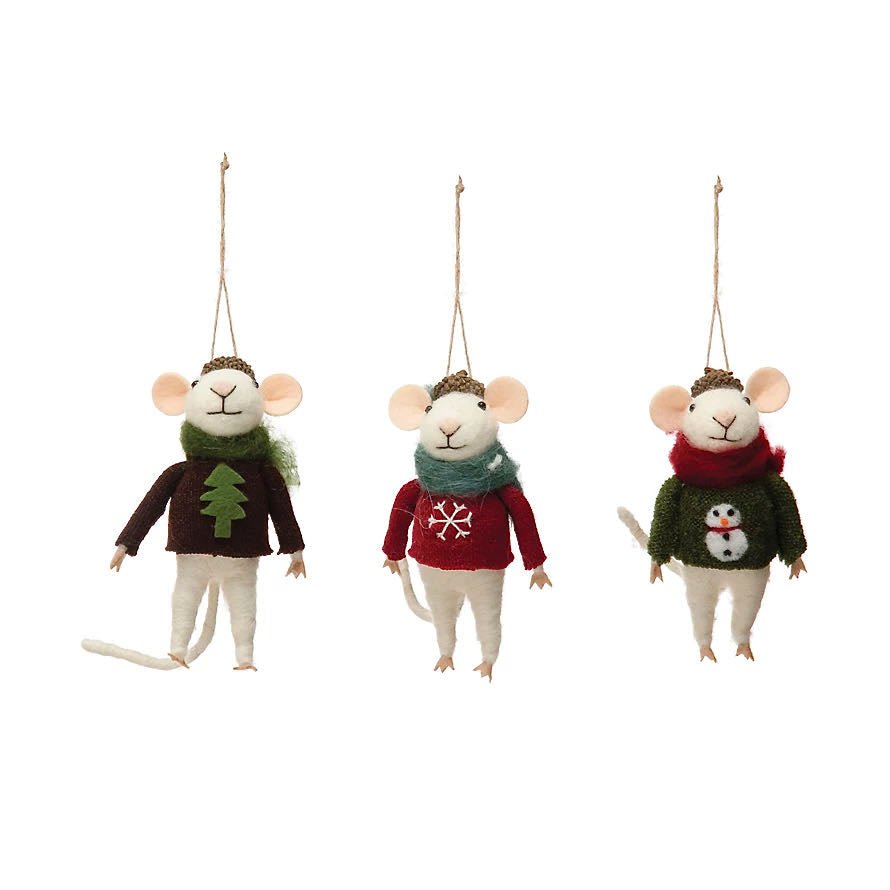 Wool Mouse in Christmas Sweater Christmas Ornament CHOICE of Style - Marmalade Mercantile