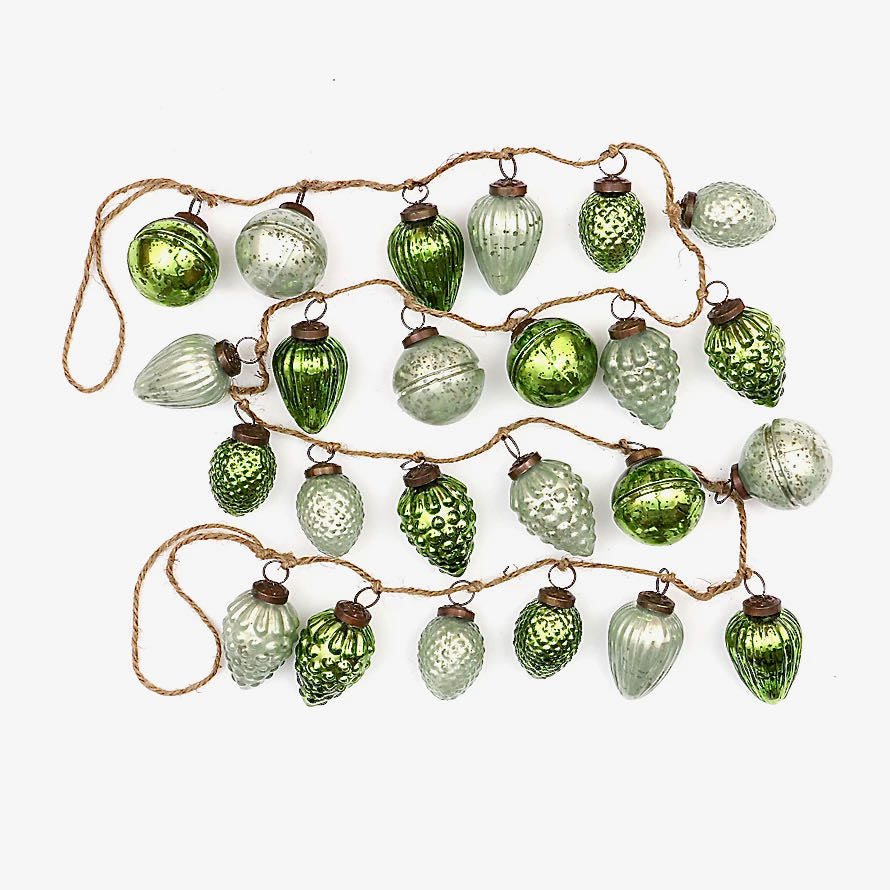 Mint & Green Vintage-Style Glass Christmas Ornament Garland