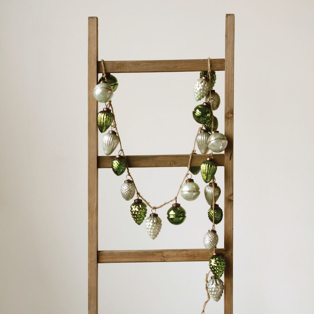 Mint & Green Vintage-Style Glass Christmas Ornament Garland