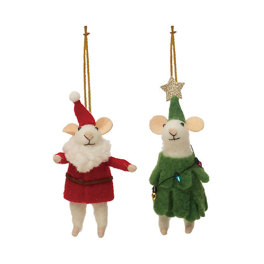 Wool Mouse in Santa or Tree Costume Christmas Ornament