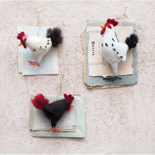 Wool Felt Chicken Christmas Ornaments CHOICE of Style