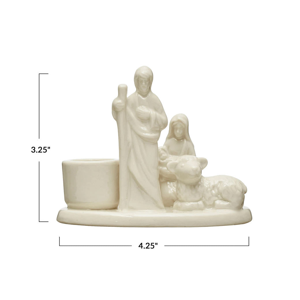 Stoneware Holy Family Christmas Nativity Taper Holder