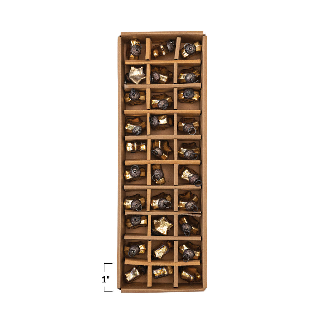 Boxed Set of 1" Mini Glass Star Ornaments with Gold Finish