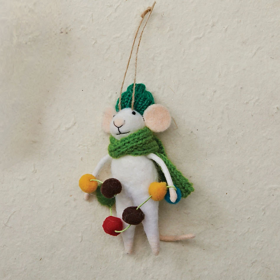 Wool Felt Mouse in Knit Scarf & Hat Christmas