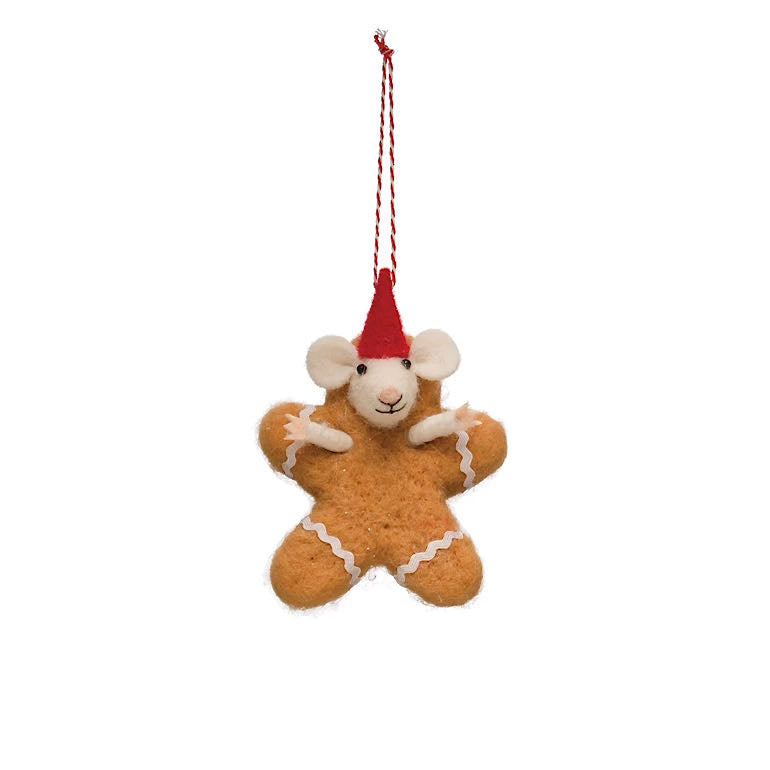 Wool Mouse Gingerbread Christmas Ornament