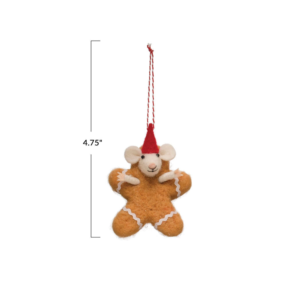 Wool Mouse Gingerbread Christmas Ornament