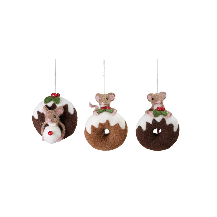 Handmade Wool Felt Doughnut Mouse Ornament CHOICE of 3 Styles