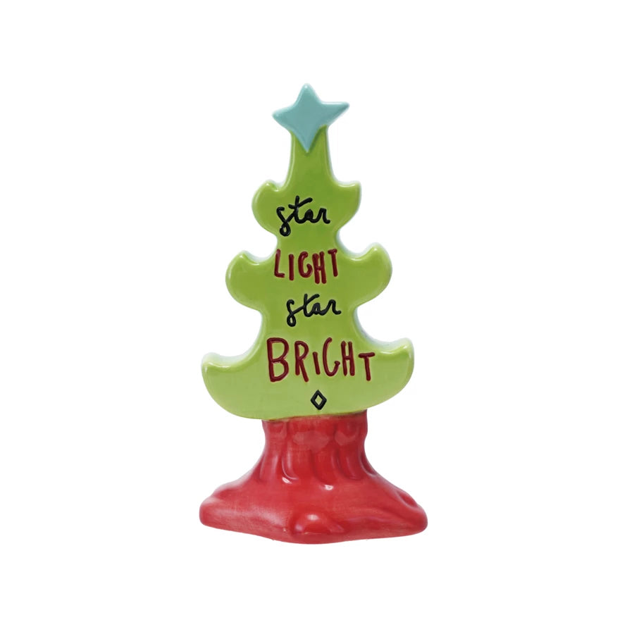 Hand-Painted Holiday Stoneware Tree "Star Light Star Bright"
