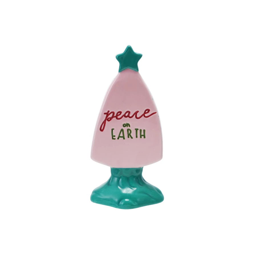 Holiday Hand-Painted Stoneware Tree "Peace On Earth"